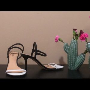 Michael Kors strappy black and white kitten heel